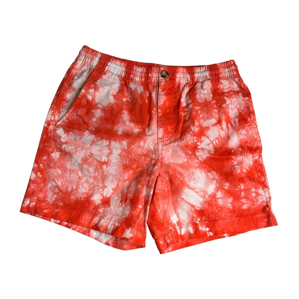 Crown & Ivy Mens Red Tie Dye Elastic Waist Stretch Shorts Size Small